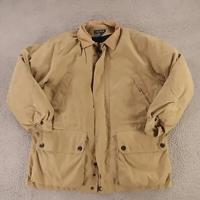 VINTAGE Nautica Jacket Mens L Beige Tan Polyester Nylon Fleece Lined Barn Chore • $27.63