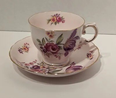 Vintage English Tuscan Montrose Pattern Pink Fine Bone China Teacup & Saucer • $18.49