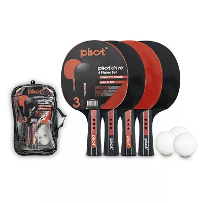 $47 • Buy Pivot Drive 3 Star 4 Player Table Tennis/Pin Pong Set W/4 Racquet Bats/3 Balls 