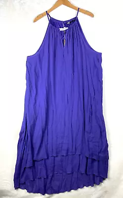 Mlle Gabrielle Dress Womens 3X Plus Purple Sleeveless High Low Gold Hardwear • $24.99