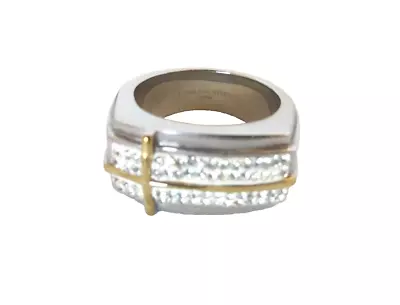   Men's Shinny Two-tone Ring With Cross Design And CZ Stones Size 11 • $13.50