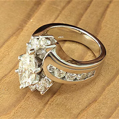 Women Wedding 925 Silver Filled Ring Marquise Cut Cubic Zircon Ring Sz 6-10 • $2.16