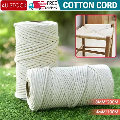 6X 3mm/4mm Natural Cotton Twisted Cord Craft Macrame Artisan Rope Weaving Wire • $9.77