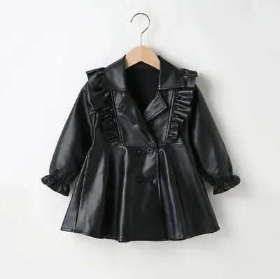 New Spring/ Fall Baby Kids PU Jackets Outerwear Girls Faux Leather Lapel Coats • £20.90