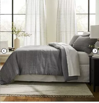 Hearth & Hand Magnolia Pickstitch Stripe Comforter Set  Full / Queen  3 Pc Gray • $48.99