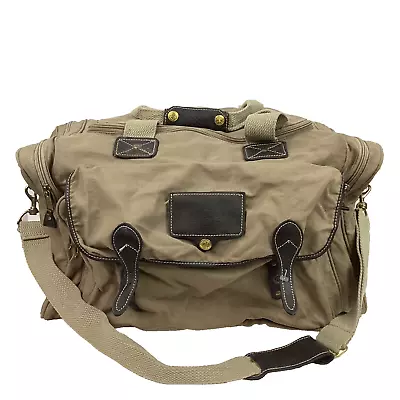 VTG Eddie Bauer X Ford-Beige Canvas & Leather-Weekend Duffel Bag-Shoulder Strap • $32.97