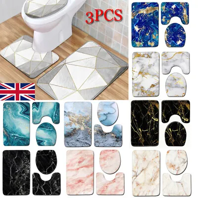 £10.89 • Buy 3PCS Marble Bath Mat Pedestal Set Non Slip Bathroom Mats Ultra Soft Toilet Rugs