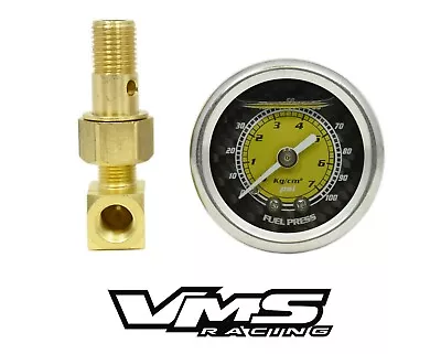 Vms Racing 0-100 Psi Fuel Pressure Gauge Yellow/carbon Fiber For Honda Acura • $29.95