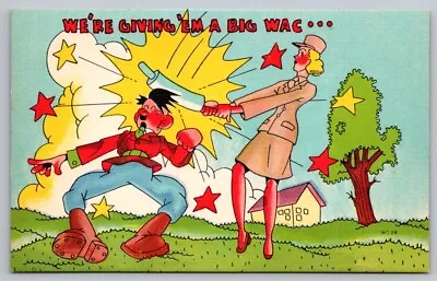 Comic Postcard Halverson Beals WC-24 Propaganda WAC Soldier Hitting Hitler • $8.76