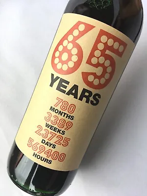£2.80 • Buy 65th Birthday Kraft Wine Bottle Label Gift, 65 Years In Time, Months Days Weeks