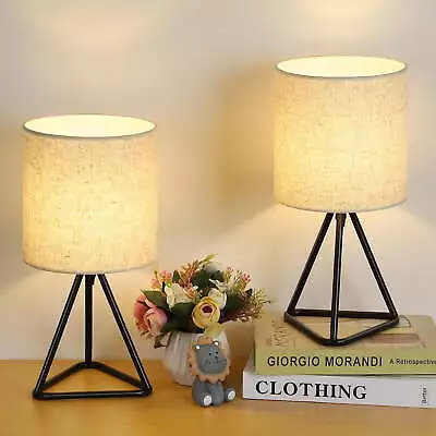 Bedside Table Lamps Set Of 2 Small Metal Nightstand Lamps With Linen Shade • $21.99