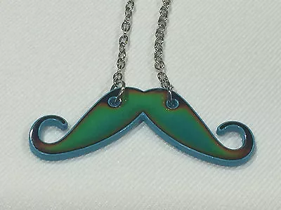 New Teal Large Mustache Mood Necklace Color Change Pendant Mood Charm • $7.99