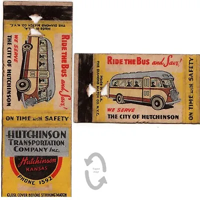 Vintage Matchbook Cover Hutchinson Transportation Co KS Bus 1930s Transportation • $10.39