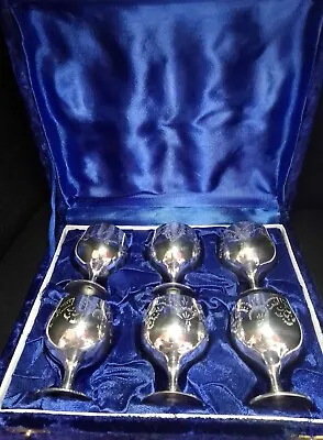 Set Of 6 Epns Miniature Etched Goblets In Blue Presentation Box • £29.99