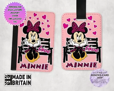 Personalised Disney Passport Cover & Luggage Tag Disney Pink Minnie Mouse V7 • £14.95