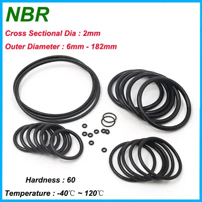 Black O Ring NBR Nitrile Rubber Orings Gasket Thickness 2mm Resistant Seals • $2.85