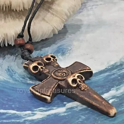  Yin Yang Cross Skull Dagger Necklace 7cm Imitation Bone  - Adjustable Unisex • $8.95