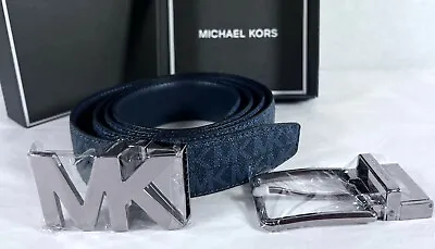 Michael Kors Men's 4 In 1 MK Logo Leather Reversible Belt Box Set ADMRL/PLBLUE • $69.98