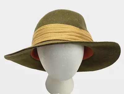 LL Bean Hat Fedora Mens Greenish Brown Wool Tan Band Size 7 1/4 To 7 3/8 • $29.99