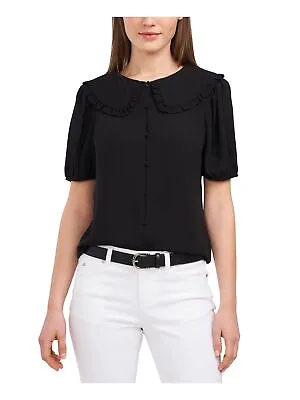 $13.99 • Buy RILEY&RAE Womens Black Sheer Lined Pouf Sleeve Peter Pan Collar Blouse S