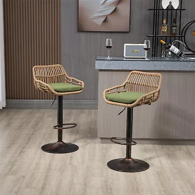 Set Of 2 Swivel Bar Stools Adjustable Counter Height Kitchen Dining Chairs Green • $211.99