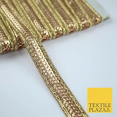 £2.50 • Buy Gold Two Row Sequin Slim Fancy Ribbon Trim Border Indian Ethnic 1.5cm Wide X111