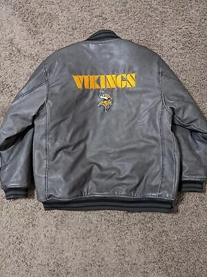 Vintage Minnesota Vikings Varsity Jacket Coat Faux Leather NFL Licensed Mens XL • $78