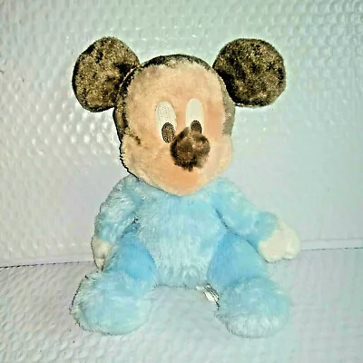 Disneyland WDW Baby MICKEY MOUSE Blue Soft 10  Plush Chimes Brown Ears Head Nose • $15.99