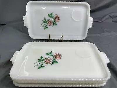 Vintage Fire King  Primrose  Milk Glass Snack Luncheron Tray - Set Of 4 • $10