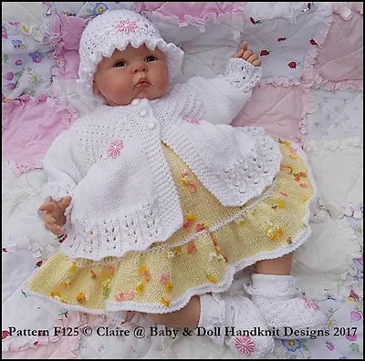 Babydoll Handknit Designs Knitting Pattern F125 Dress Set 16-22  Doll 0-3m Baby • £3.99