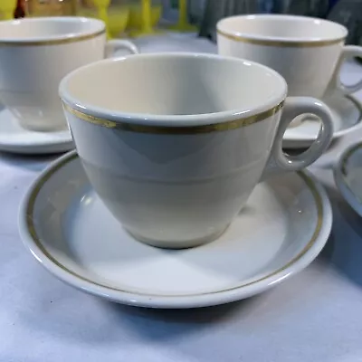 Set Of 4 Vintage Coffee Cups & Saucers Mayer Gold Trim Made In Beaver Falls Pa • $40