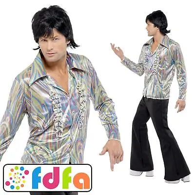 Smiffys 70s Disco Fever Psychedelic Shirt & Flares Mens Fancy Dress Costume • £31.79