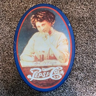 Vintage 1988 The Tin Box Company Of America Pepsi-Cola Large Oval Tin Blue • $12