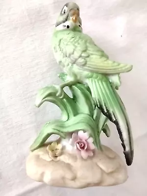 Vintage Lefton? Bisque Green Parakeet Japan • $15.95