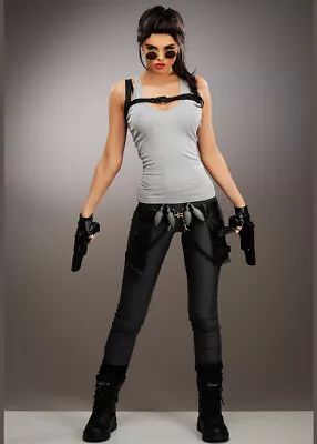 Womens Lara Croft Style Classic Cosplay Adult Fancy Dress Costume Grey • £116.99