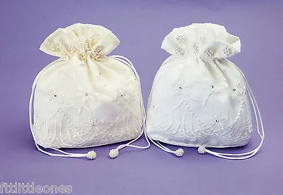 Girls White  Ivory Dolly Bag Holy Communion Flower Girl Bridesmaids Wedding Bag • £14.99