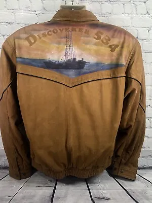 Vtg Adler Mens L Discoverer 534 Ship Painting Bomber Suede Jacket • $74.95