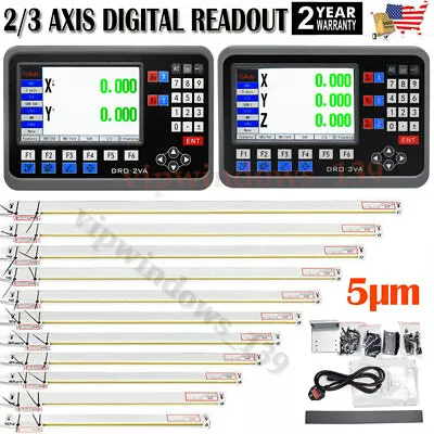 2/3 Axis LCD DRO Digital Readout 5um TTL Linear Glass Scale CNC Milling Lathe US • $56.39