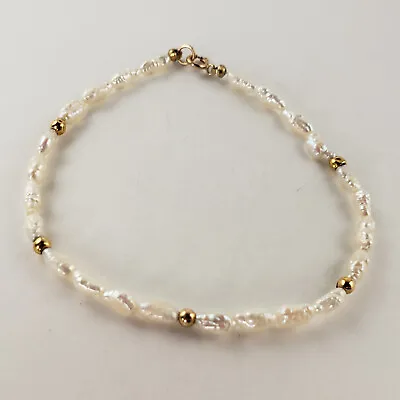 Pearl Beaded Bracelet & 14k Yellow Gold Clasp & Beads 7in [7378] • £52.30