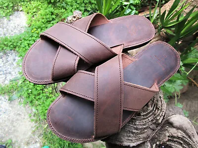 Men's Handmade Greek Leather Sandals Cushioned Cross Strap Sandals • $59