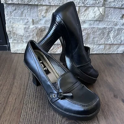 Vintage Lei Heels Womens 8 Black Chunky Y2K 90s Goth Shoes Oxfords • $52.99