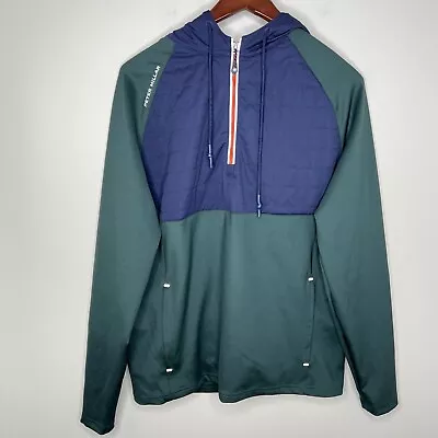 Peter Millar Mens Medium Hyperlight Weld Hybrid Half Zip Hoodie $178 Green Blue • $69.55