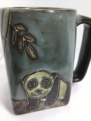 MARA STONEWARE COFFEE MUG. PANDA BEER MUG.  Square Bottom Art Deco Mug. B208 • $32.62