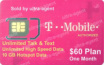 T-Mobile Prepaid SIM Card $60 Plan Unlimited Data+10GB Hotspot- One Month • $35