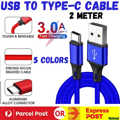 $5.50 • Buy 2 Meter USB To Type C Charger Cable 3A Fast Charging Lead Data Cord For Samsung