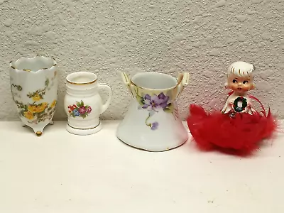 Vtg PORCELAIN TOOTHPICK HOLDERS JAPAN BONE CHINA HAND PAINTED RED FEATHERS GIRL • $10.99