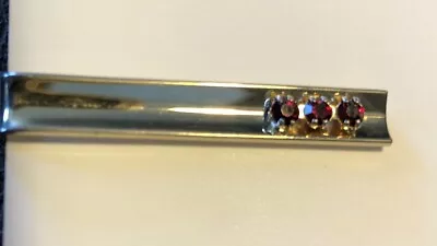 Vintage Garnet Red Rhinestone Gold Tone Tie Clip Bar C24 • $9.50