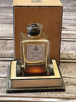 VTG Lanvin My Sin Extrait ¼ Oz Flacon Art Deco Bottle Made In France W/ Orig Box • $14.95