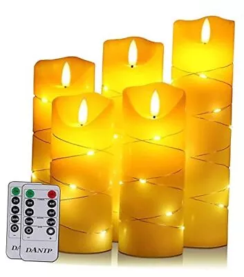  LED Flameless Candle With Embedded Starlight String 5-Piece Ivory WhiteG#1X5 • $44.04