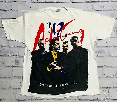 U2 Shirt XL White Achtung Baby Every Artist Is A Cannibal Vintage Rock Bank Tee • $150.39